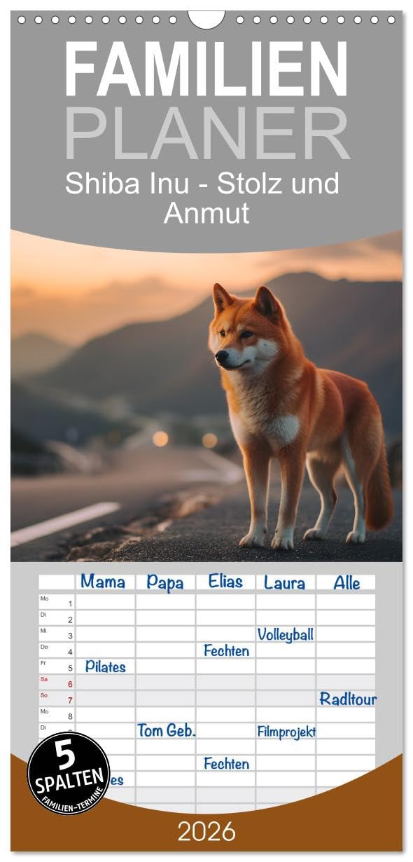 Familienplaner 2026 - Shiba Inu - Stolz und Anmut mit 5 Spalten (Wandkalender, 21 x 45 cm) CALVENDO: Shiba Inu - Faszination japanischer Schönheit (CALVENDO Tiere) Living & Furnishing
