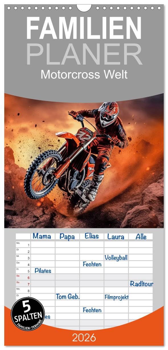 Familienplaner 2026 - Motorcross Welt mit 5 Spalten (Wandkalender, 21 cm x 45 cm), CALVENDO Business & Technology