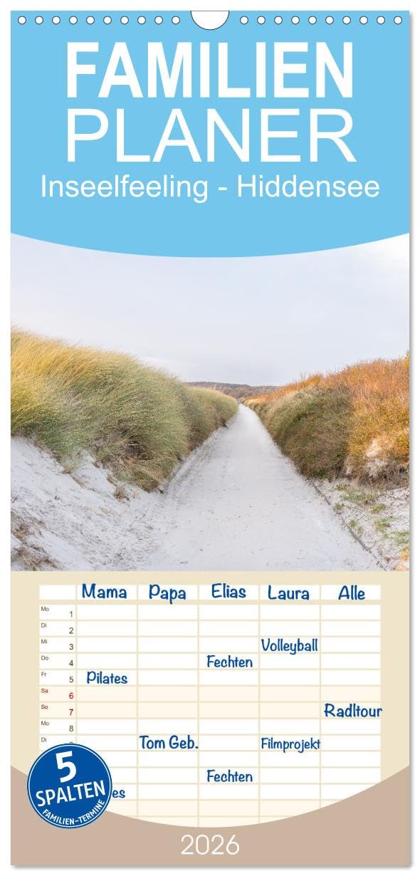 Familienplaner 2026 - Inseelfeeling - Hiddensee mit 5 Spalten (Wandkalender, 21 cm x 45 cm), CALVENDO Photography