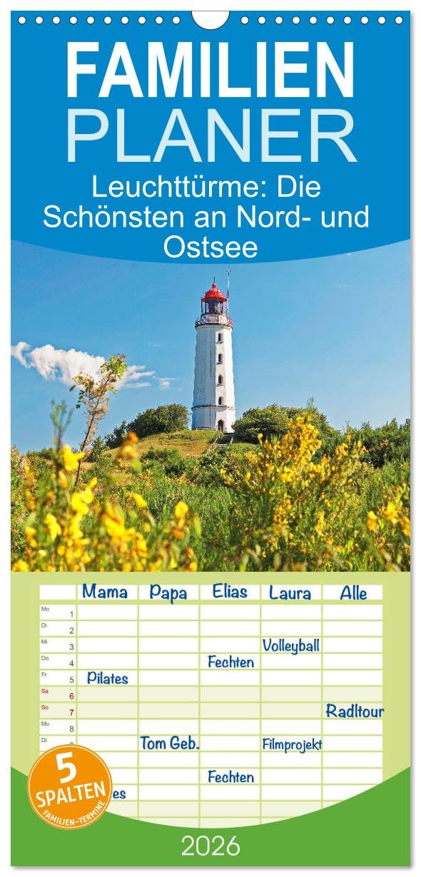 Familienplaner 2026 - Leuchttürme: Die Schönsten an Nord- und Ostsee mit 5 Spalten (Wandkalender, 21 cm x 45 cm), CALVENDO Books