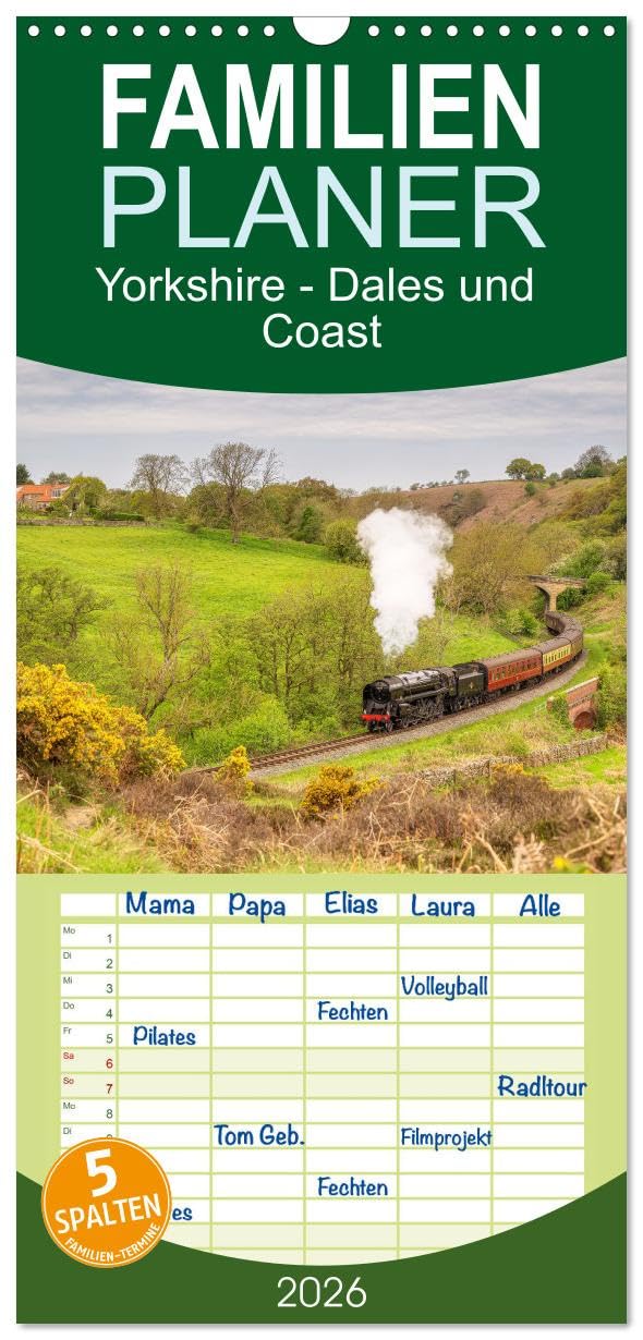 Familienplaner 2026 - Yorkshire - Dales und Coast mit 5 Spalten (Wandkalender, 21 cm x 45 cm), CALVENDO Leisure, Home & Garden