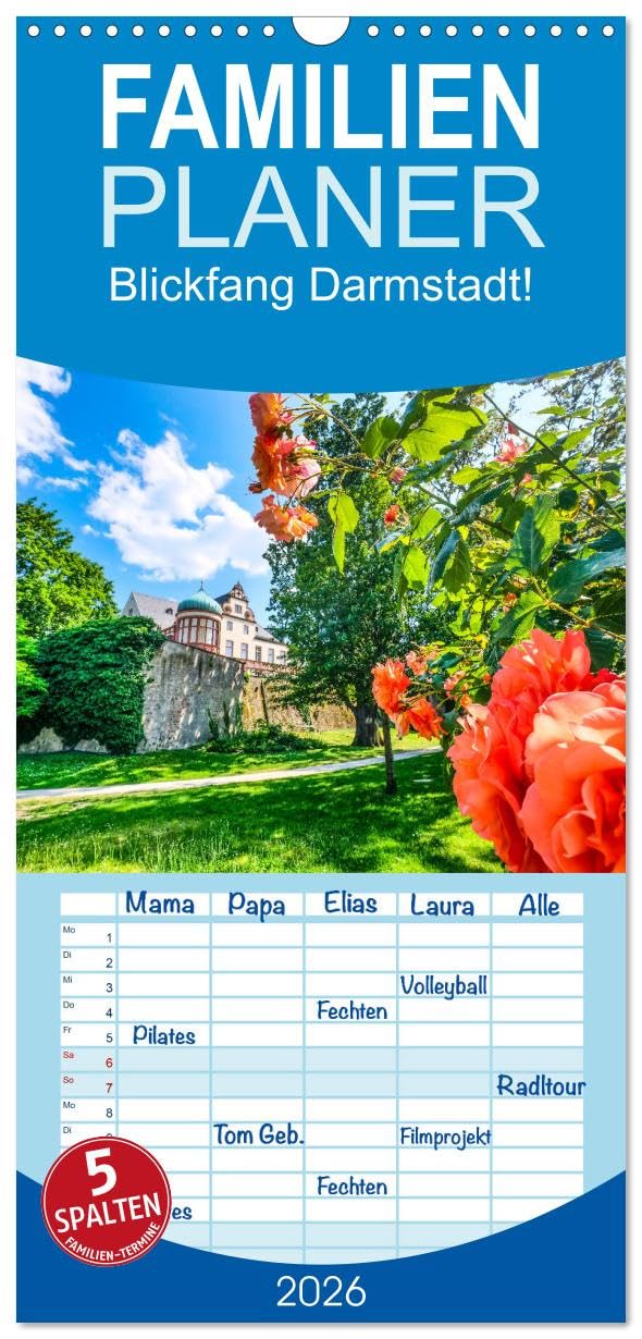 Familienplaner 2026 - Blickfang Darmstadt! mit 5 Spalten (Wandkalender, 21 cm x 45 cm), CALVENDO Leisure, Home & Garden