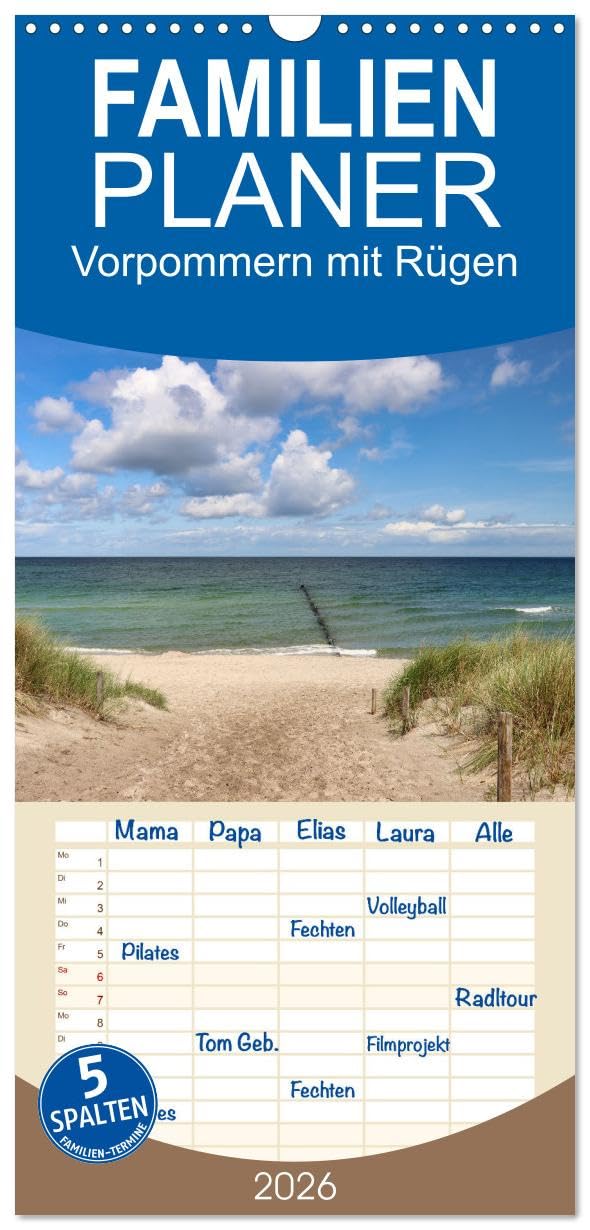 Familienplaner 2026 - Vorpommern mit Rügen mit 5 Spalten (Wandkalender, 21 cm x 45 cm), CALVENDO Social Sciences