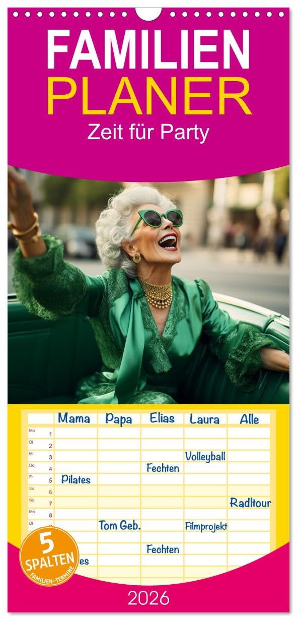 Familienplaner 2026 - Zeit für Party mit 5 Spalten (Wandkalender, 21 cm x 45 cm), CALVENDO Social Sciences