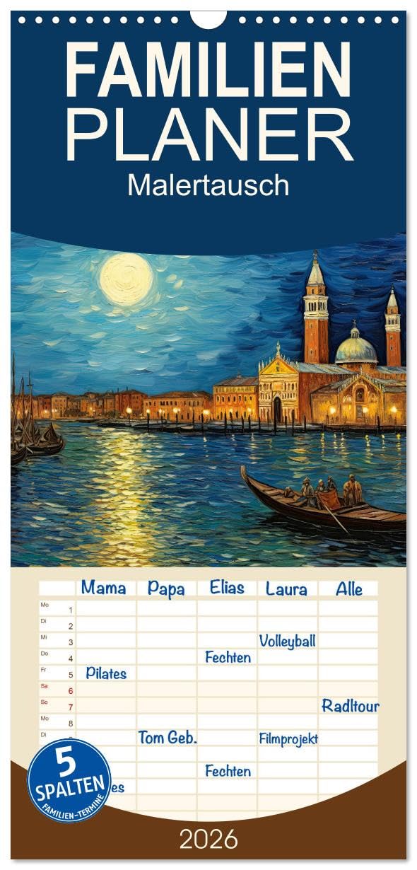 Familienplaner 2026 - Malertausch mit 5 Spalten (Wandkalender, 21 cm x 45 cm), CALVENDO Social Sciences