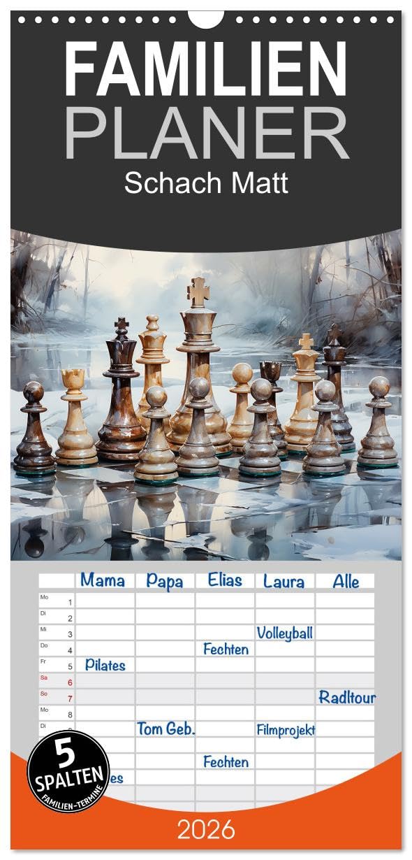 Familienplaner 2026 - Schach Matt mit 5 Spalten (Wandkalender, 21 cm x 45 cm), CALVENDO Social Sciences