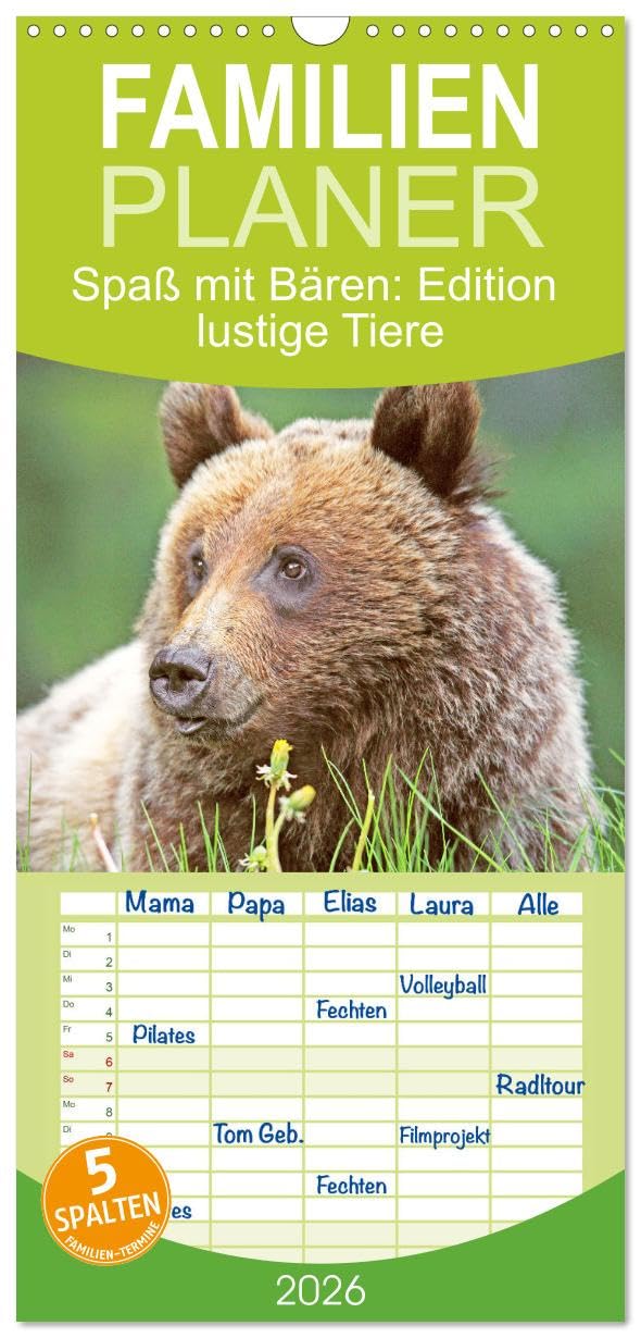 Familienplaner 2026 - Spaß mit Bären: Edition lustige Tiere mit 5 Spalten (Wandkalender, 21 cm x 45 cm), CALVENDO Natural Sciences
