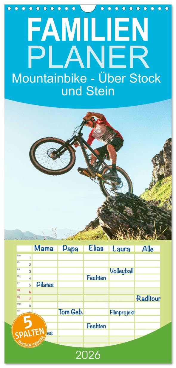 Familienplaner 2026 - Mountainbike - Über Stock und Stein mit 5 Spalten (Wandkalender, 21 cm x 45 cm), CALVENDO Leisure, Home & Garden