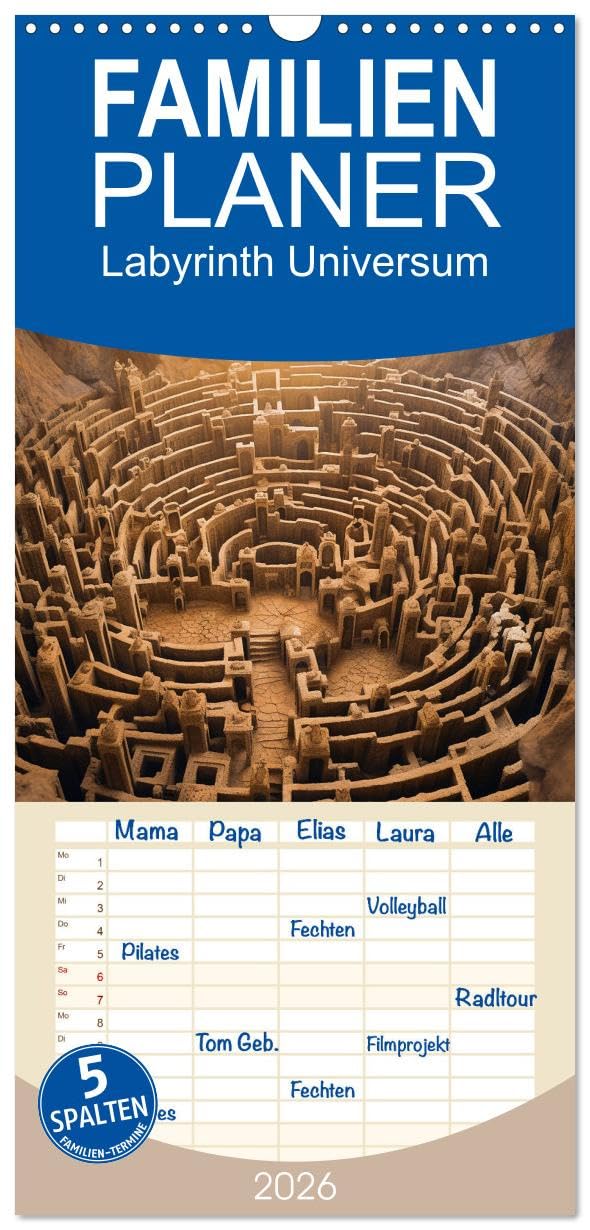 Familienplaner 2026 - Labyrinth Universum mit 5 Spalten (Wandkalender, 21 cm x 45 cm), CALVENDO Leisure, Home & Garden