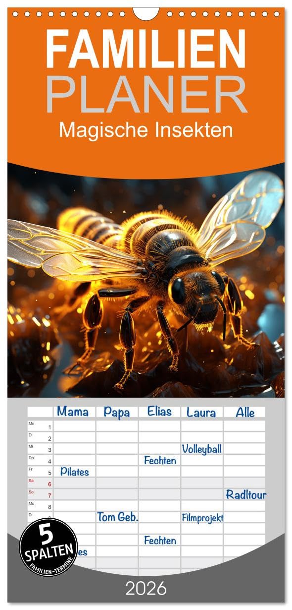 Familienplaner 2026 - Magische Insekten mit 5 Spalten (Wandkalender, 21 cm x 45 cm), CALVENDO Social Sciences