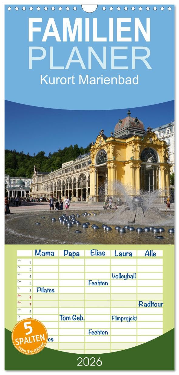 Familienplaner 2026 - Kurort Marienbad mit 5 Spalten (Wandkalender, 21 cm x 45 cm), CALVENDO Leisure & Fun