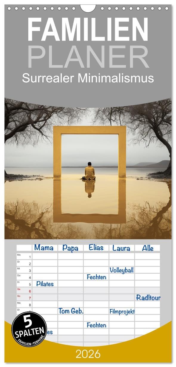Familienplaner 2026 - Surrealer Minimalismus mit 5 Spalten (Wandkalender, 21 cm x 45 cm), CALVENDO Social Sciences