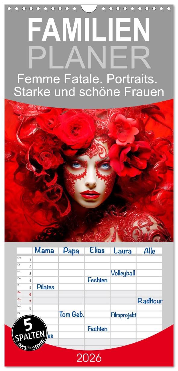 Familienplaner 2026 - Femme Fatale. Portraits. Starke und schöne Frauen mit 5 Spalten (Wandkalender, 21 cm x 45 cm), CALVENDO Social Sciences