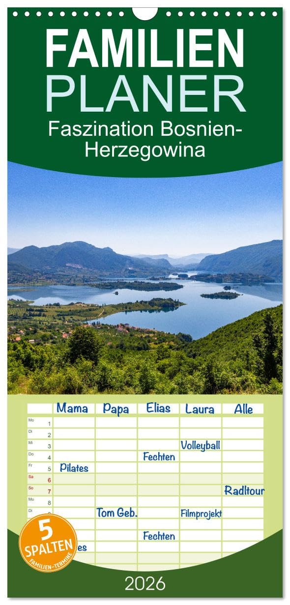 Familienplaner 2026 - Faszination Bosnien-Herzegowina mit 5 Spalten (Wandkalender, 21 cm x 45 cm), CALVENDO Social Sciences