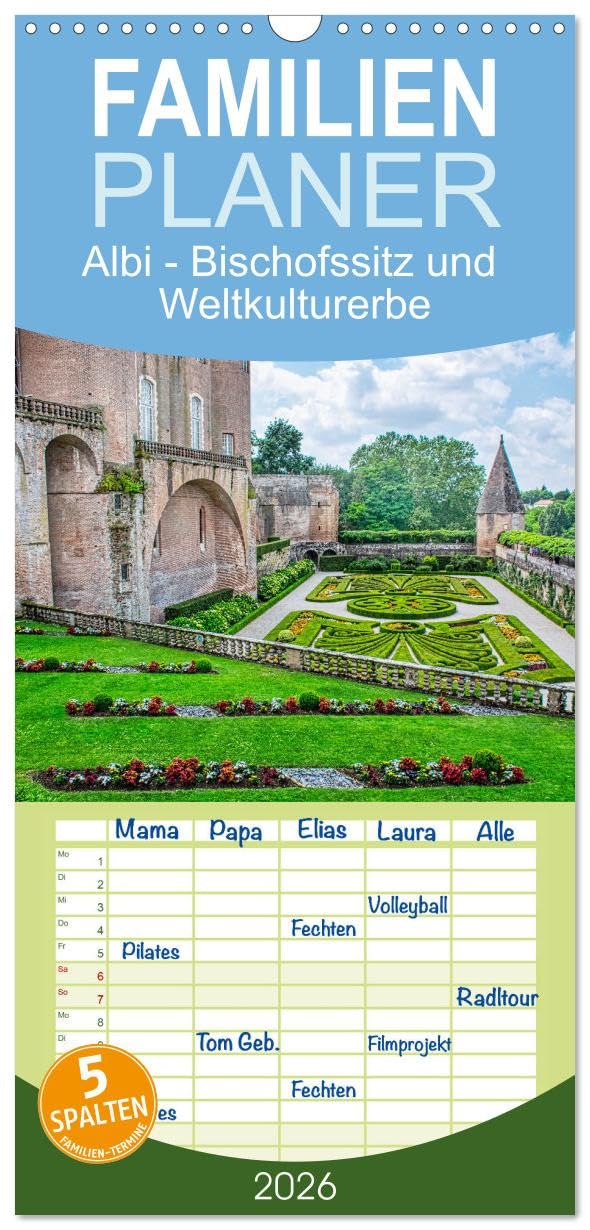 Familienplaner 2026 - Albi - Bischofssitz und Weltkulturerbe mit 5 Spalten (Wandkalender, 21 cm x 45 cm), CALVENDO Calendars