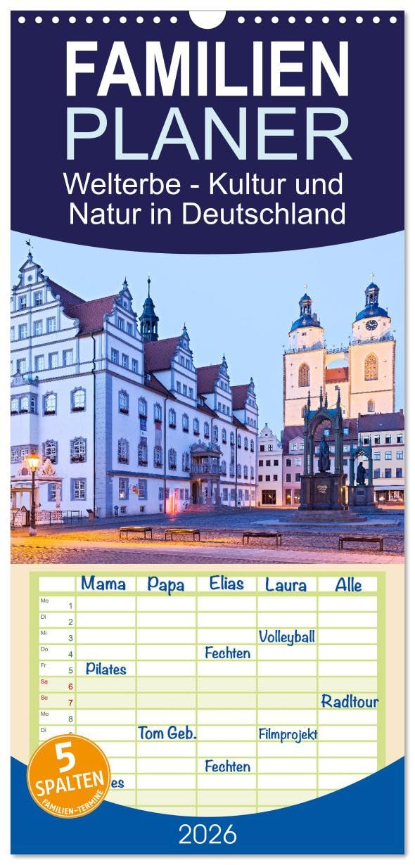Familienplaner 2026 - Welterbe - Kultur und Natur in Deutschland mit 5 Spalten (Wandkalender, 21 cm x 45 cm), CALVENDO Business & Technology