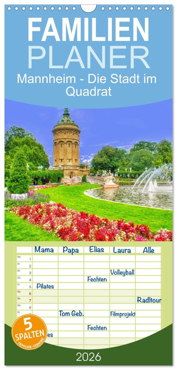 Familienplaner 2026 - Mannheim - Die Stadt im Quadrat mit 5 Spalten (Wandkalender, 21 cm x 45 cm), CALVENDO Calendars