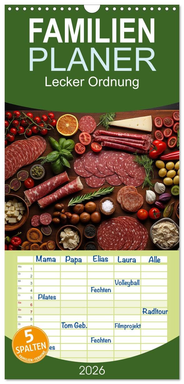Familienplaner 2026 - Lecker Ordnung mit 5 Spalten (Wandkalender, 21 cm x 45 cm), CALVENDO Social Sciences