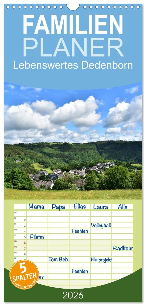 Familienplaner 2026 - Lebenswertes Dedenborn mit 5 Spalten (Wandkalender, 21 cm x 45 cm), CALVENDO Calendars