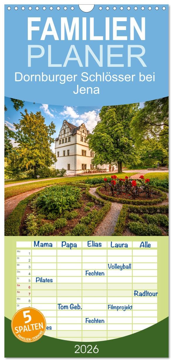 Familienplaner 2026 - Dornburger Schlösser bei Jena mit 5 Spalten (Wandkalender, 21 cm x 45 cm), CALVENDO Business & Technology