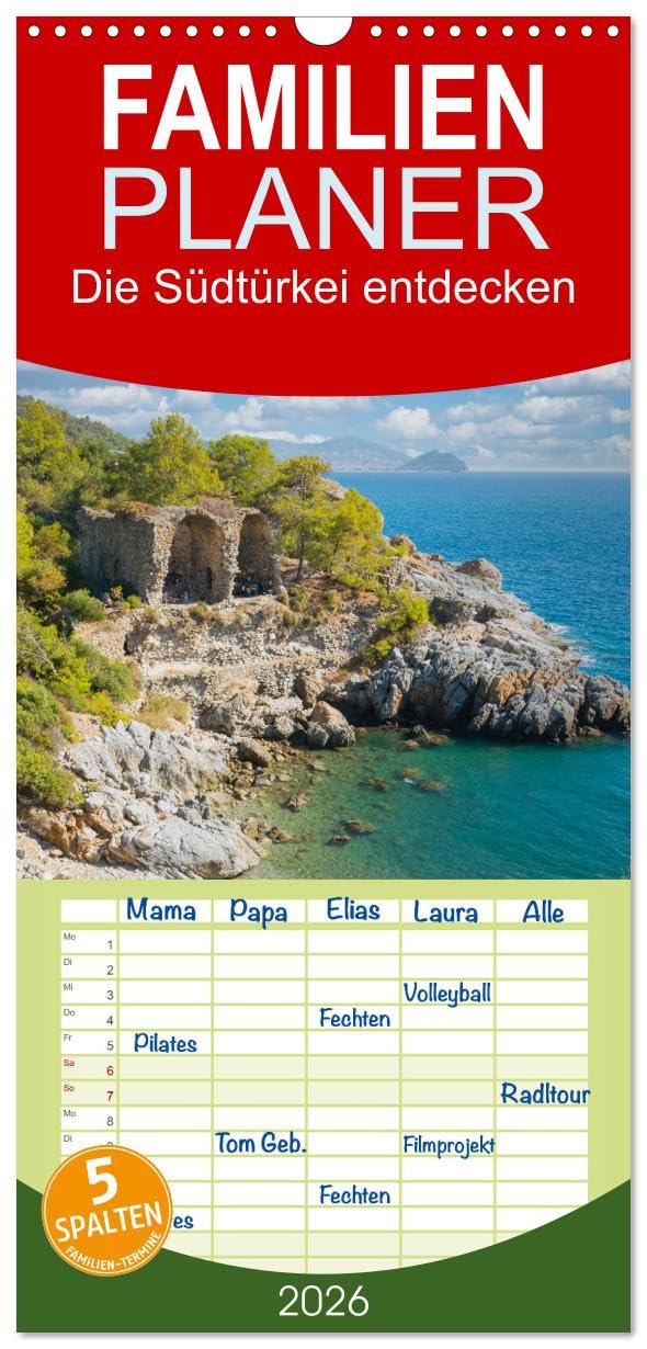 Familienplaner 2026 - Die Südtürkei entdecken mit 5 Spalten (Wandkalender, 21 cm x 45 cm), CALVENDO Leisure, Home & Garden
