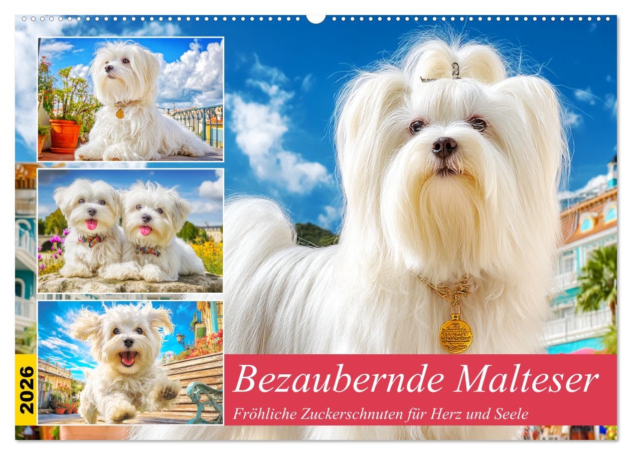 Bezaubernde Malteser. Fröhliche Zuckerschnuten für Herz und Seele (Wandkalender 2026 DIN A2 quer), CALVENDO Monatskalender Living & Furnishing