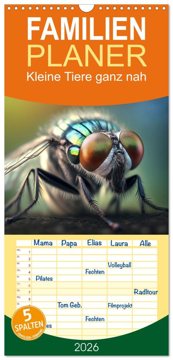 Familienplaner 2026 - Kleine Tiere ganz nah mit 5 Spalten (Wandkalender, 21 cm x 45 cm), CALVENDO Business & Technology