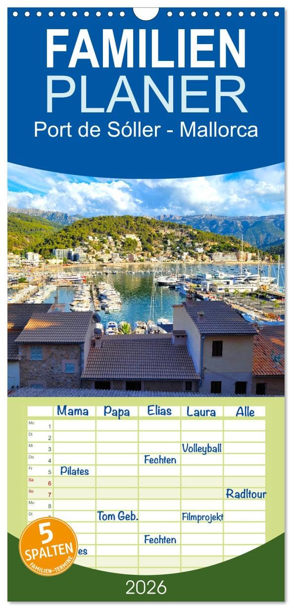 Familienplaner 2026 - Port de Sóller - Mallorca mit 5 Spalten (Wandkalender, 21 cm x 45 cm), CALVENDO Calendars