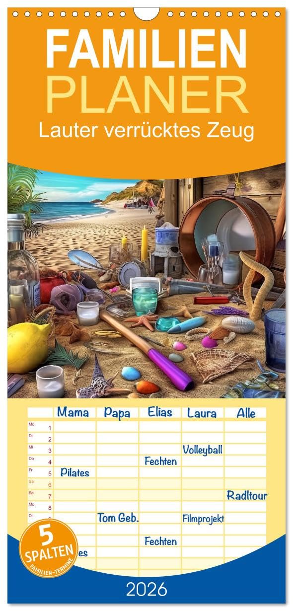 Familienplaner 2026 - Lauter verrücktes Zeug mit 5 Spalten (Wandkalender, 21 cm x 45 cm), CALVENDO Leisure, Home & Garden