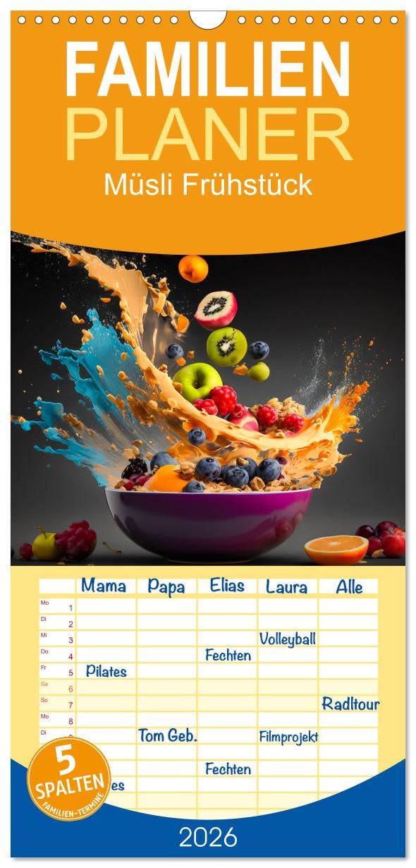 Familienplaner 2026 - Müsli Frühstück mit 5 Spalten (Wandkalender, 21 cm x 45 cm), CALVENDO Health, Nutrition & Fitness