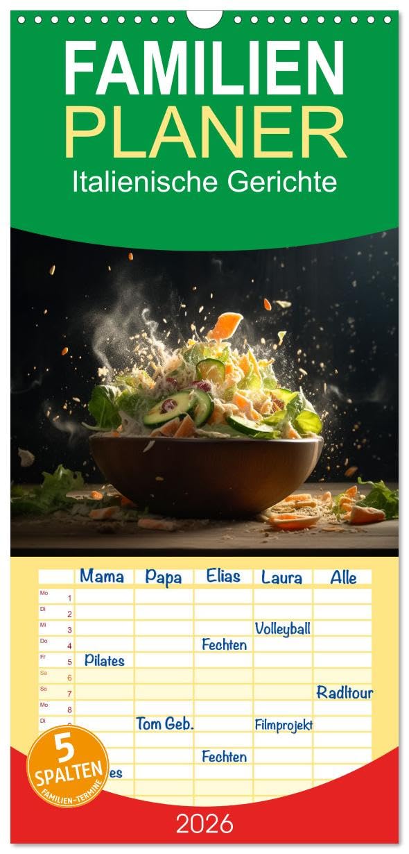 Familienplaner 2026 - Italienische Gerichte mit 5 Spalten (Wandkalender, 21 cm x 45 cm), CALVENDO Psychology