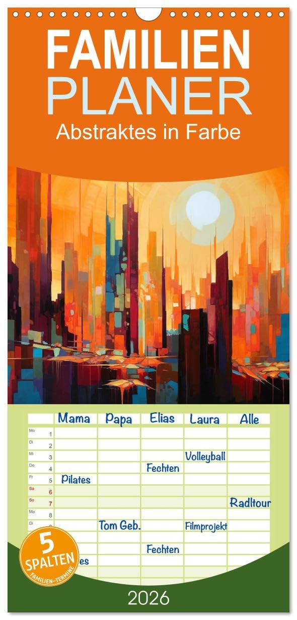Familienplaner 2026 - Abstraktes in Farbe mit 5 Spalten (Wandkalender, 21 cm x 45 cm), CALVENDO Film, Art & Culture