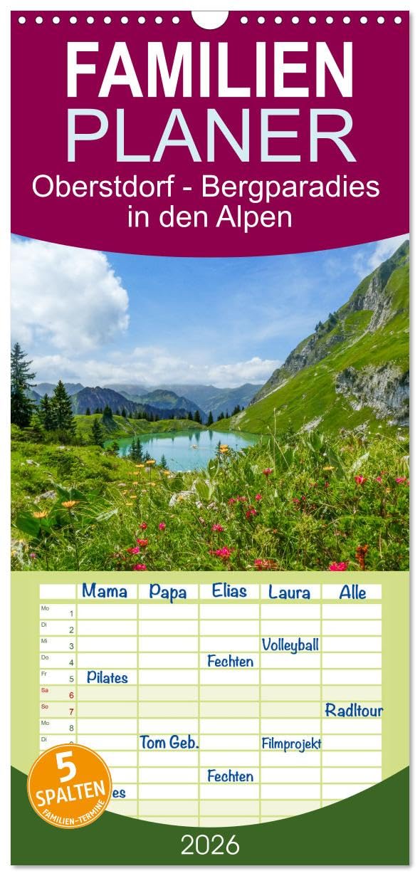 Familienplaner 2026 - Oberstdorf - Bergparadies in den Alpen mit 5 Spalten (Wandkalender, 21 cm x 45 cm), CALVENDO Leisure, Home & Garden