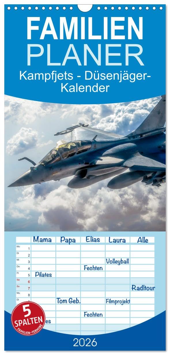Familienplaner 2026 - Kampfjets - Düsenjäger-Kalender mit 5 Spalten (Wandkalender, 21 cm x 45 cm), CALVENDO Leisure, Home & Garden