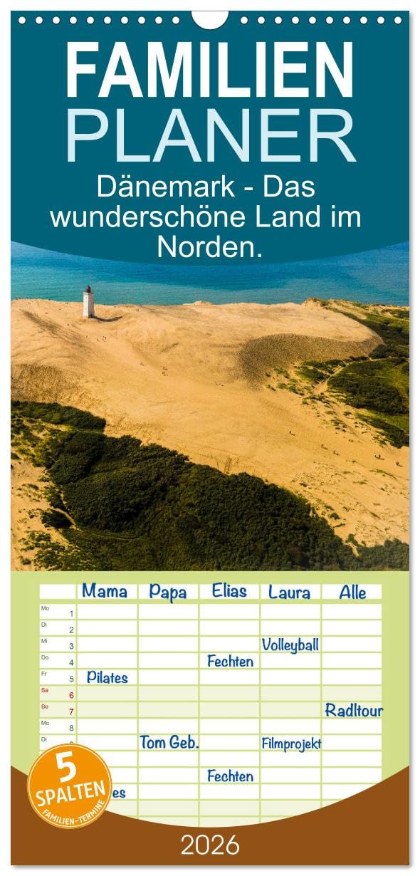 Familienplaner 2026 - Dänemark - Das wunderschöne Land im Norden. mit 5 Spalten (Wandkalender, 21 cm x 45 cm), CALVENDO Leisure, Home & Garden