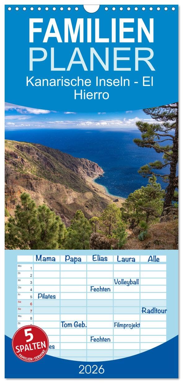 Familienplaner 2026 - Kanarische Inseln - El Hierro mit 5 Spalten (Wandkalender, 21 cm x 45 cm), CALVENDO Leisure, Home & Garden