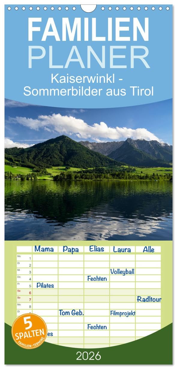Familienplaner 2026 - Kaiserwinkl - Sommerbilder aus Tirol mit 5 Spalten (Wandkalender, 21 cm x 45 cm), CALVENDO Leisure, Home & Garden