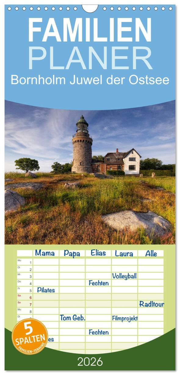 Familienplaner 2026 - Bornholm Juwel der Ostsee mit 5 Spalten (Wandkalender, 21 cm x 45 cm), CALVENDO Film, Art & Culture