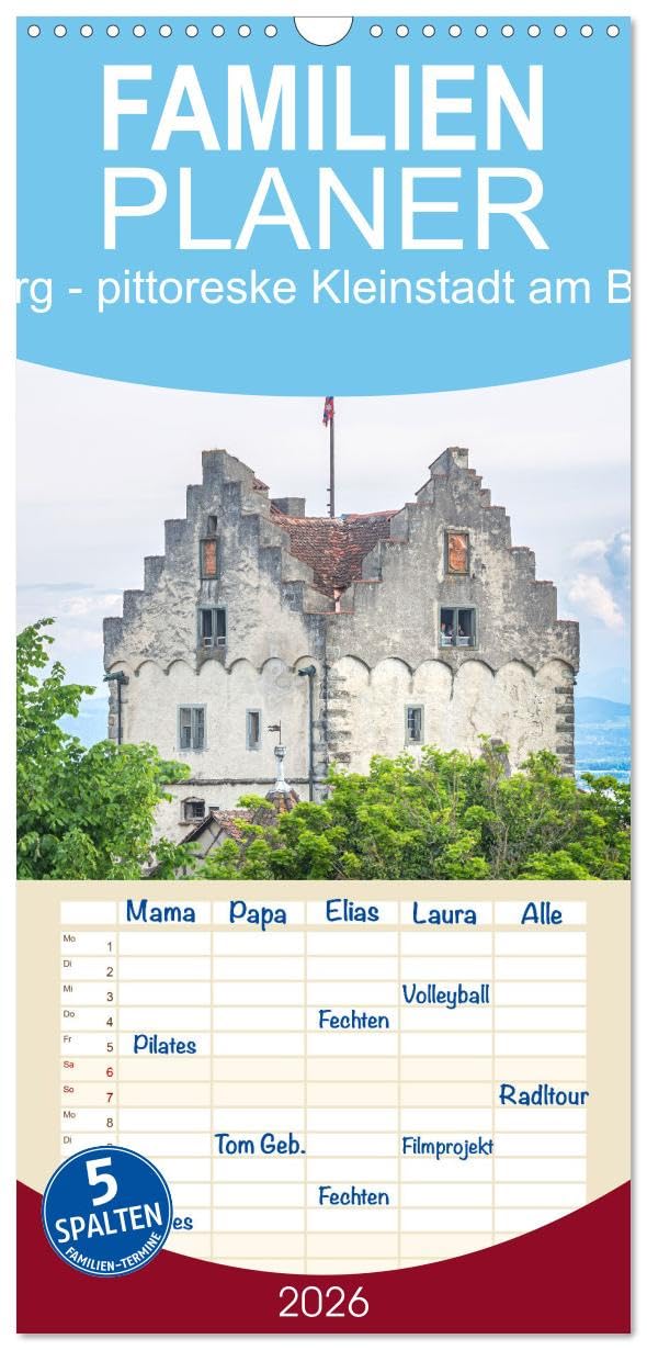 Familienplaner 2026 - Meersburg - pittoreske Kleinstadt am Bodensee mit 5 Spalten (Wandkalender, 21 cm x 45 cm), CALVENDO Leisure, Home & Garden