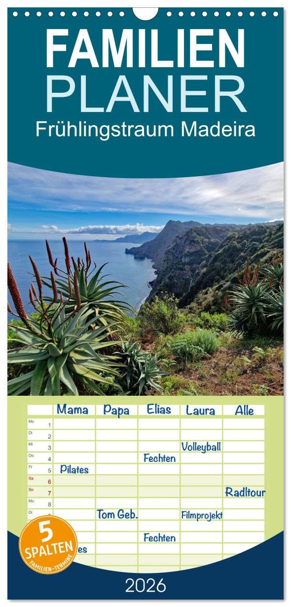Familienplaner 2026 - Frühlingstraum Madeira mit 5 Spalten (Wandkalender, 21 cm x 45 cm), CALVENDO Leisure, Home & Garden