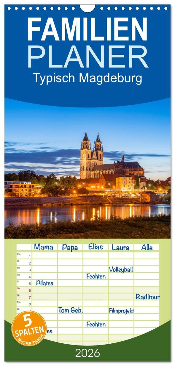 Familienplaner 2026 - Typisch Magdeburg mit 5 Spalten (Wandkalender, 21 cm x 45 cm), CALVENDO Leisure, Home & Garden