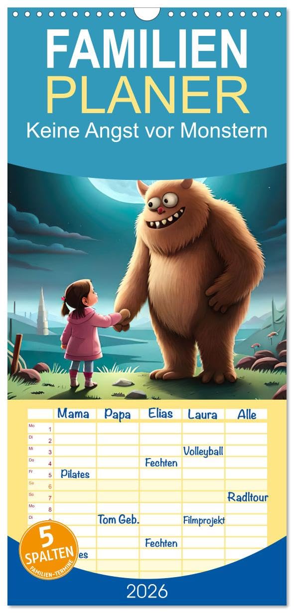 Familienplaner 2026 - Keine Angst vor Monstern mit 5 Spalten (Wandkalender, 21 cm x 45 cm), CALVENDO Social Sciences