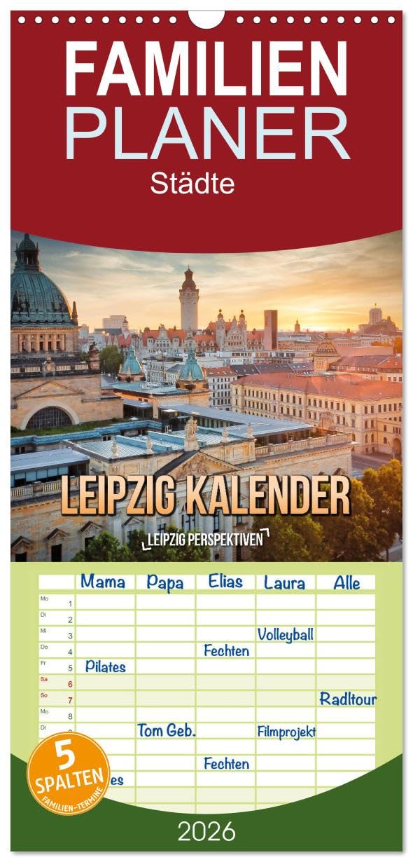 Familienplaner 2026 - Leipzig Kalender Perspektiven mit 5 Spalten (Wandkalender, 21 cm x 45 cm), CALVENDO Film, Art & Culture