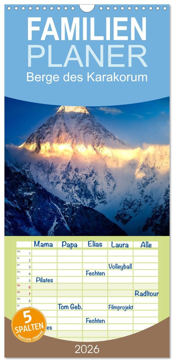 Familienplaner 2026 - Berge des Karakorum mit 5 Spalten (Wandkalender, 21 cm x 45 cm), CALVENDO Contemporary literature