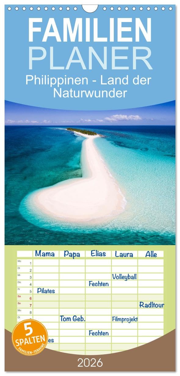Familienplaner 2026 - Philippinen - Land der Naturwunder mit 5 Spalten (Wandkalender, 21 cm x 45 cm), CALVENDO Living & Furnishing