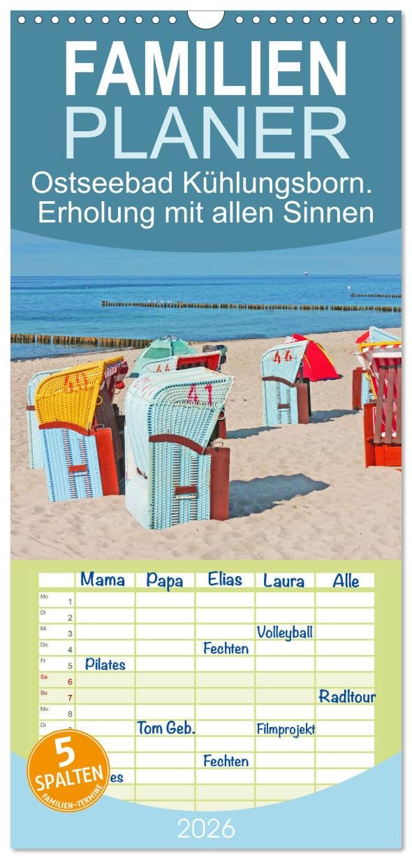 Familienplaner 2026 - Ostseebad Kühlungsborn. Erholung mit allen Sinnen mit 5 Spalten (Wandkalender, 21 cm x 45 cm), CALVENDO Books