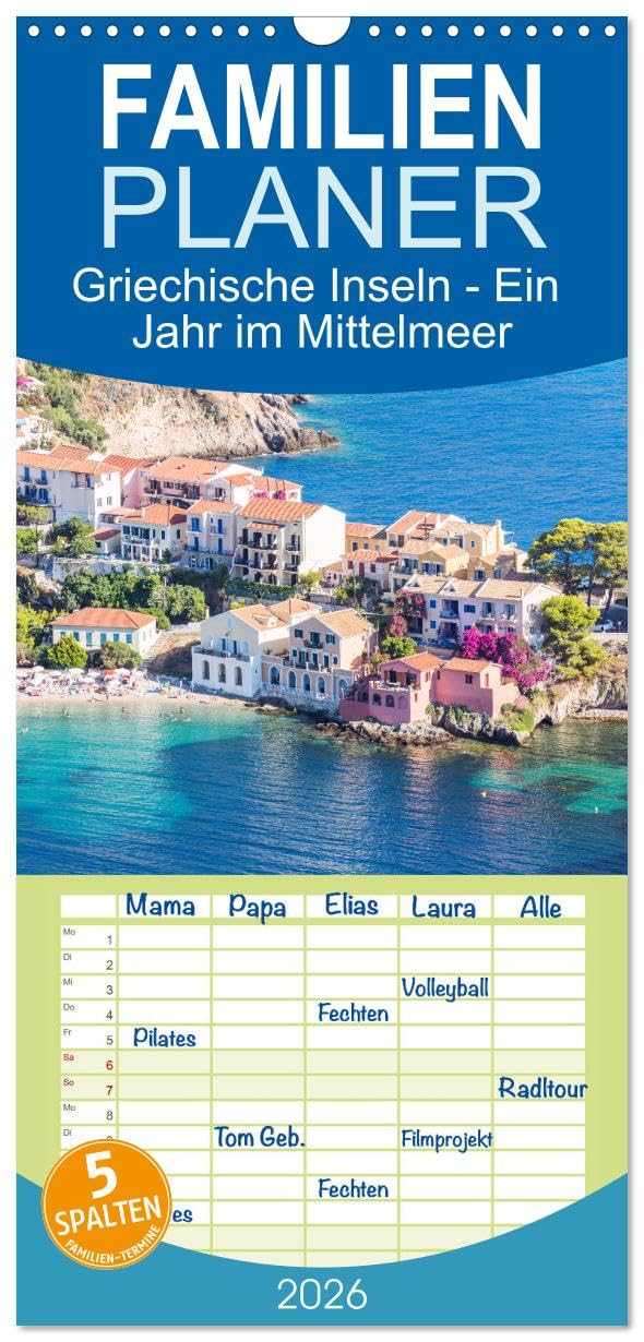 Familienplaner 2026 - Griechische Inseln - Ein Jahr im Mittelmeer mit 5 Spalten (Wandkalender, 21 cm x 45 cm), CALVENDO Living & Furnishing