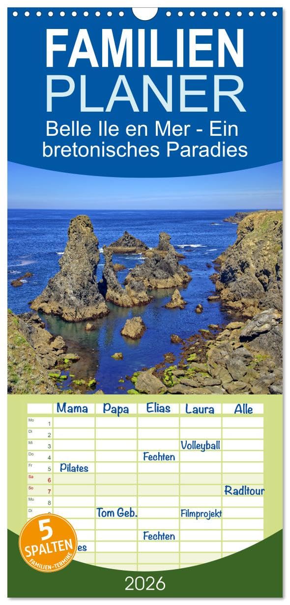 Familienplaner 2026 - Belle Ile en Mer - Ein bretonisches Paradies mit 5 Spalten (Wandkalender, 21 cm x 45 cm), CALVENDO Leisure, Home & Garden
