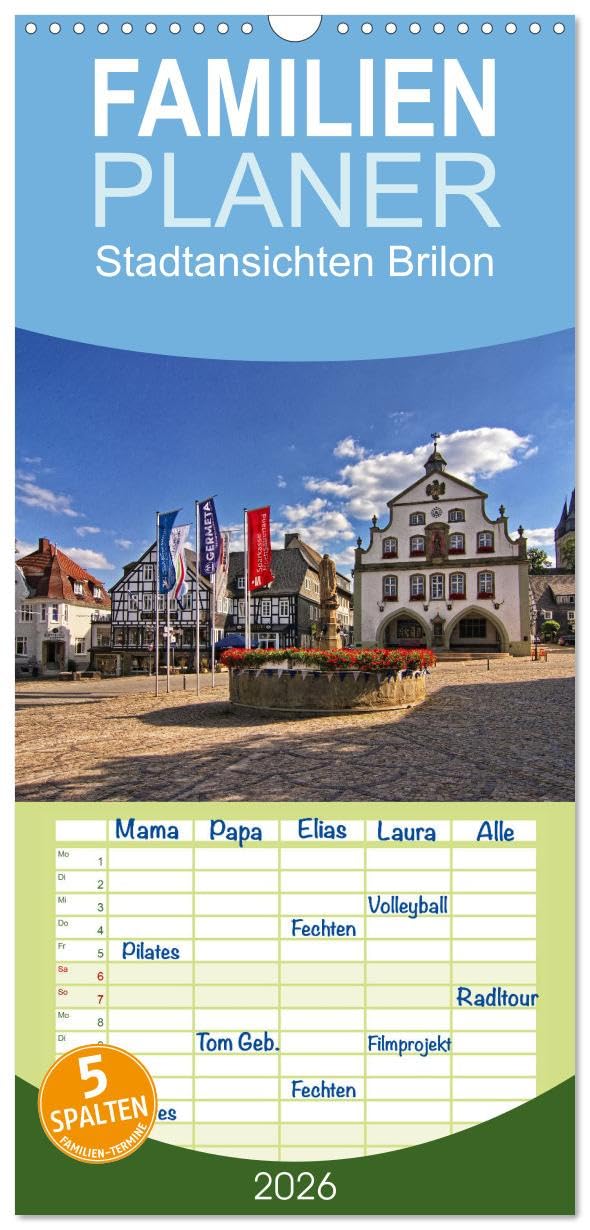 Familienplaner 2026 - Stadtansichten Brilon mit 5 Spalten (Wandkalender, 21 cm x 45 cm), CALVENDO Calendars