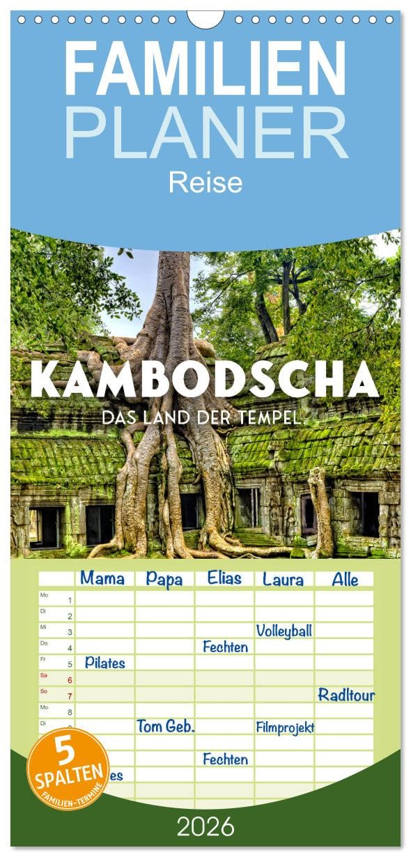 Familienplaner 2026 - Kambodscha - Das Land der Tempel. mit 5 Spalten (Wandkalender, 21 cm x 45 cm), CALVENDO Leisure, Home & Garden